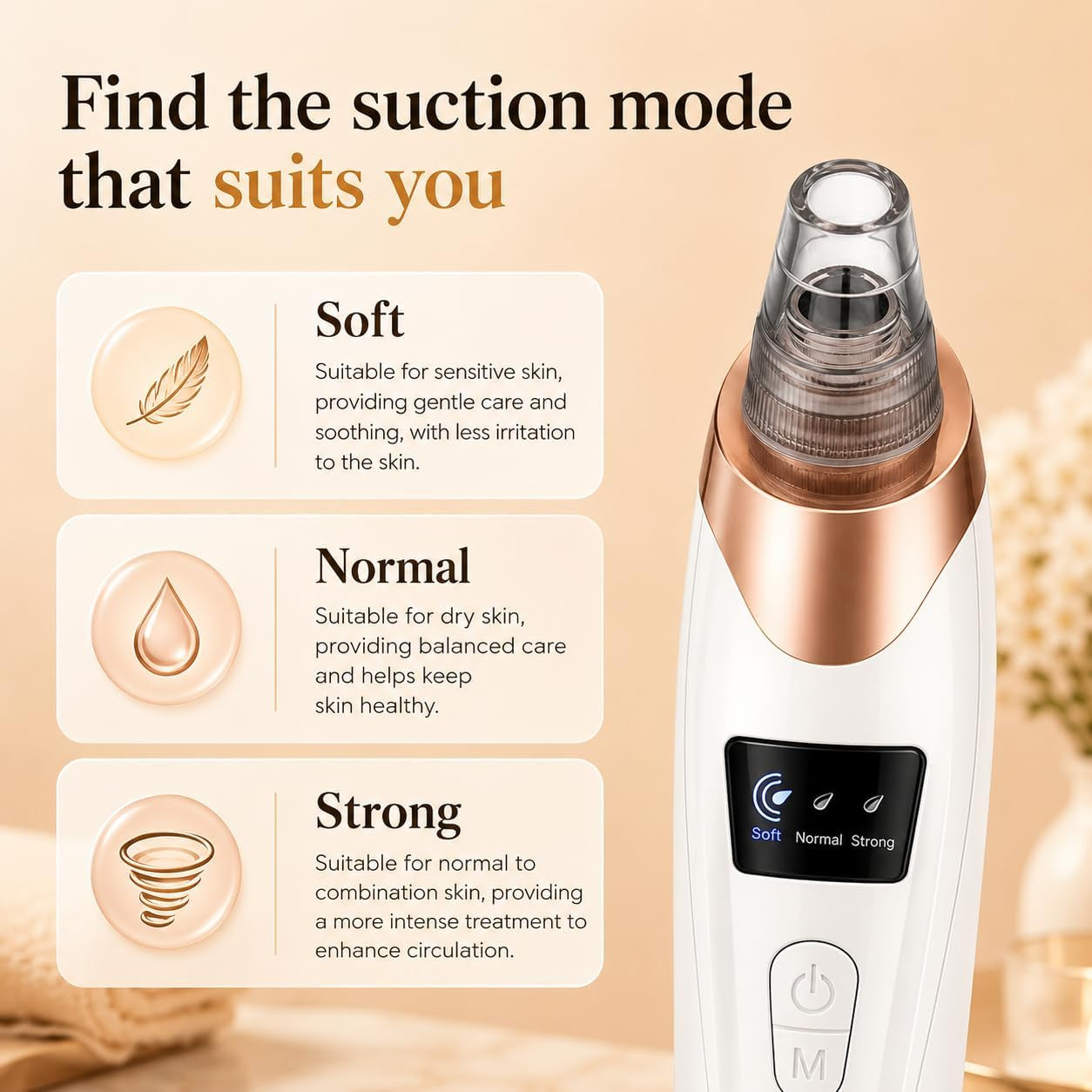 Blackhead Remover Vacuum for Face, 3 Adjustable Suction Levels, White | Adjustable Pore Cleaning, 5 Interchangeable Probes, USB Rechargeable Design
