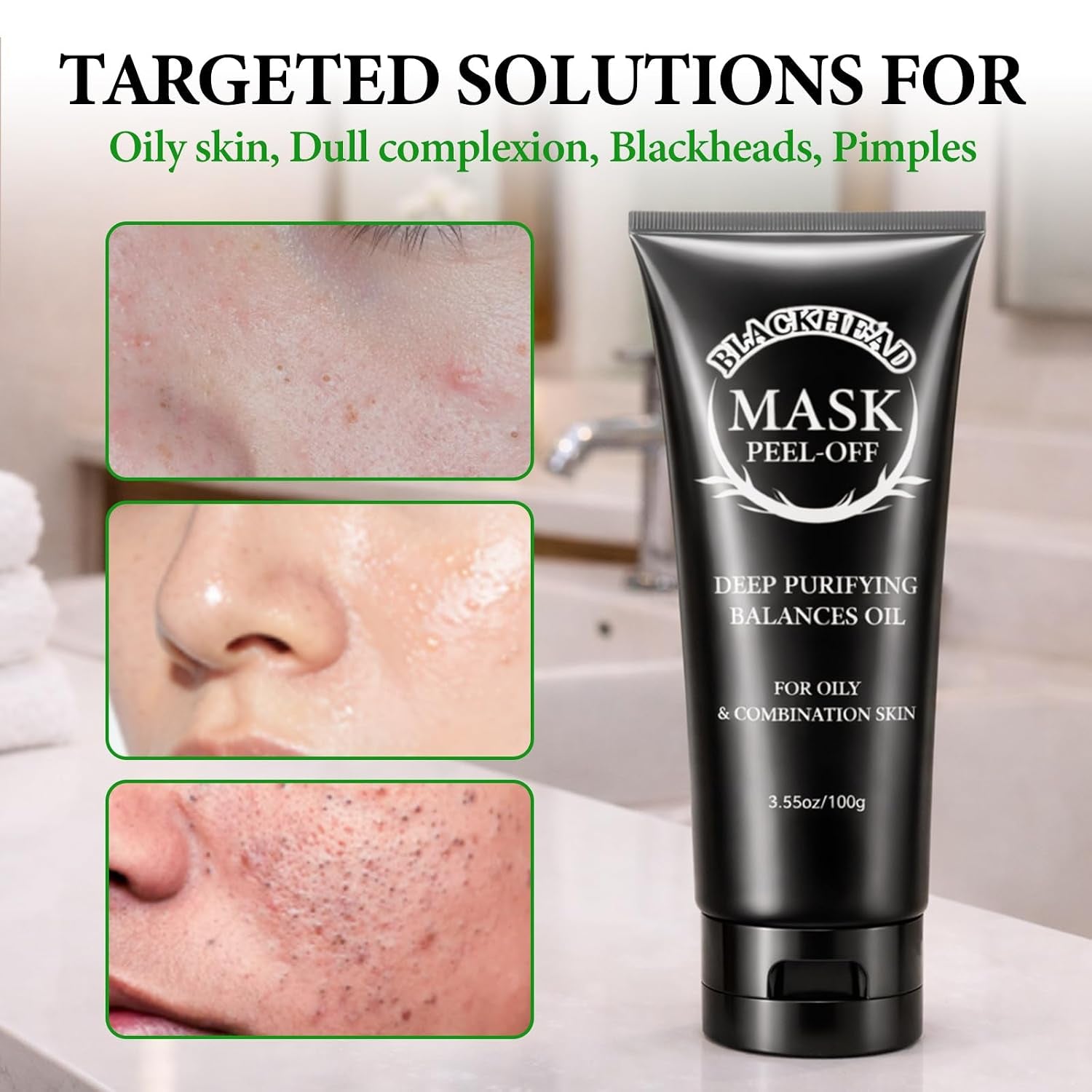 Charcoal Blackhead Remover Mask, 3.5 Fl Oz, Peel off Face Mask | for Oily Combination Skin, Deep Cleansing, Balance Oil, Firm & Brighten, Treats Pores, Acne, Dullness