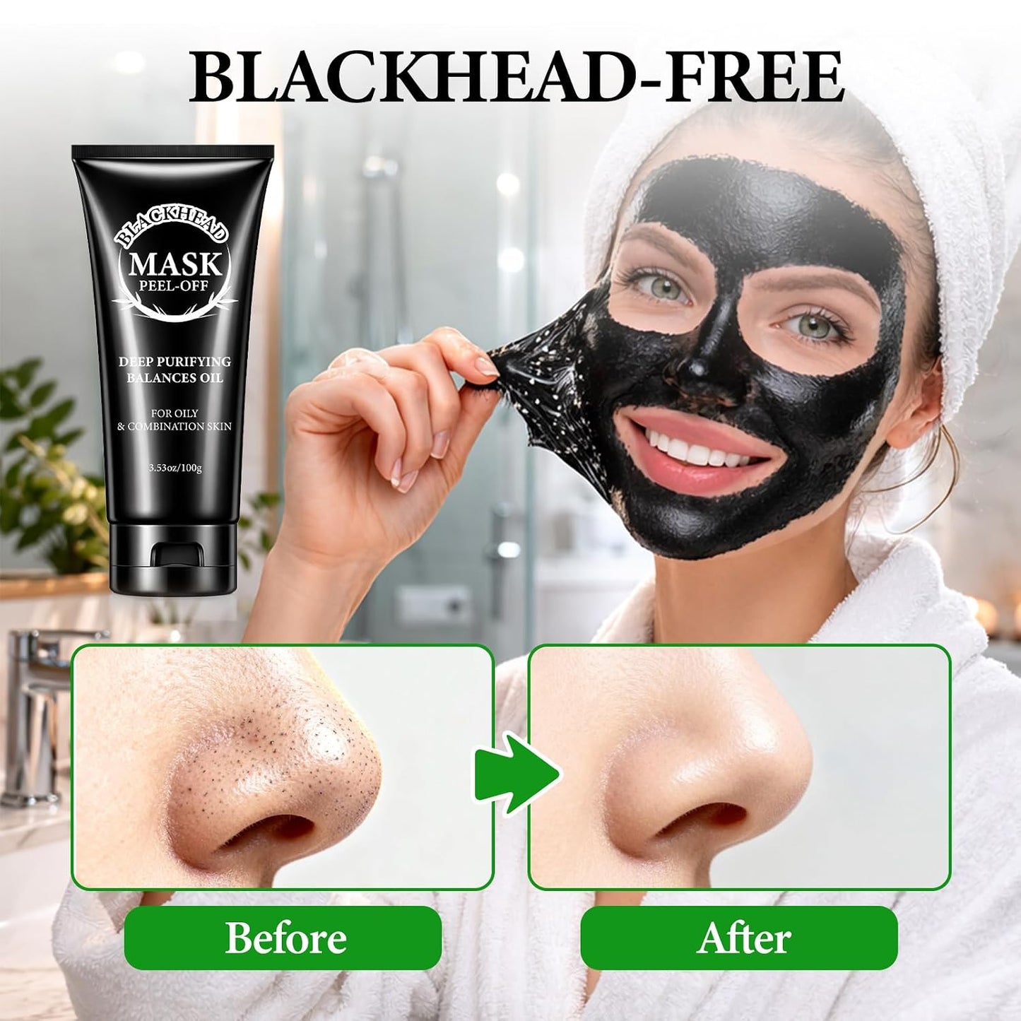 Charcoal Blackhead Remover Mask, 3.5 Fl Oz, Peel off Face Mask | for Oily Combination Skin, Deep Cleansing, Balance Oil, Firm & Brighten, Treats Pores, Acne, Dullness