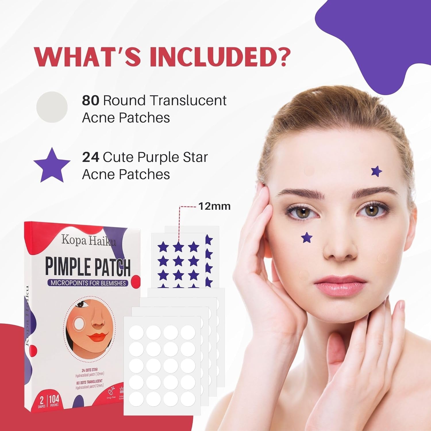 Pimple Patches: Pimple Patches for Face - Acne Patches for Face - Pimple Patch - Acne Patches - Pimple Patched Stars - Pimple Patches Cute - Star Pimple Patches for Face(104 Patches/ 2 Shapes)
