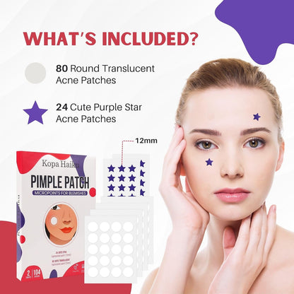 Pimple Patches: Pimple Patches for Face - Acne Patches for Face - Pimple Patch - Acne Patches - Pimple Patched Stars - Pimple Patches Cute - Star Pimple Patches for Face(104 Patches/ 2 Shapes)